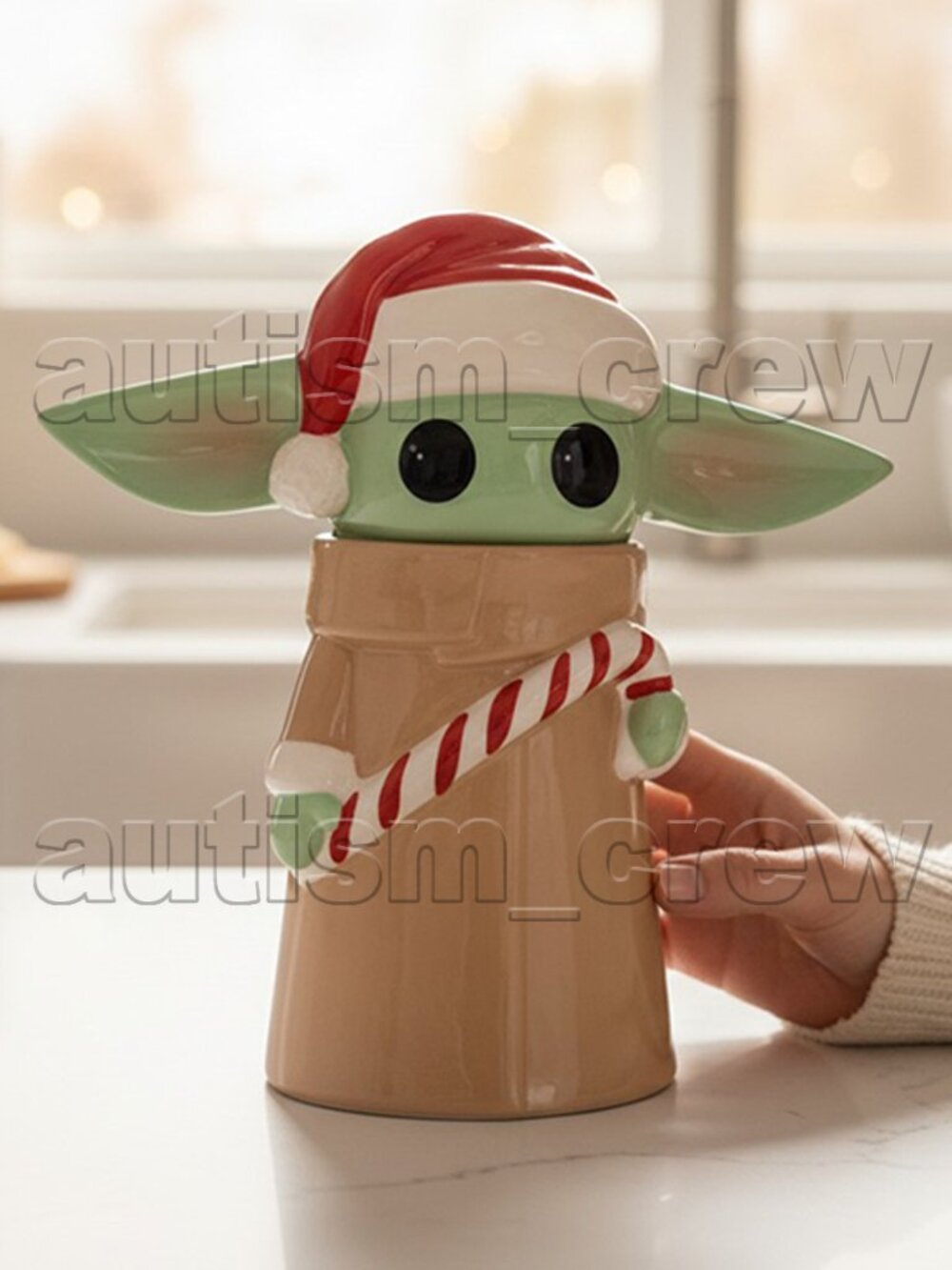 ♻ Disney Star Wars Grogu Baby Yoda Christmas Hat Ceramic Cookie Jar | 7384
